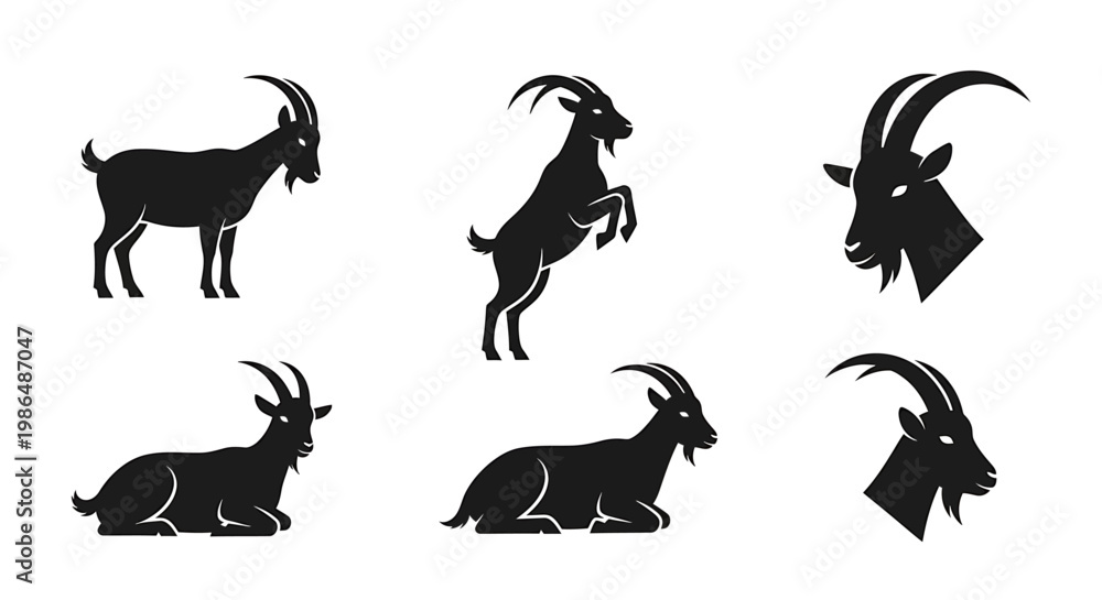 Obraz premium Collection of various goat silhouettes for graphic design and illustration purposes