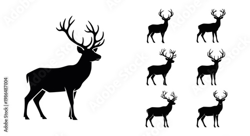 Elegant silhouette of a majestic stag with impressive antlers, symbolizing wildlife, strength, and the raw beauty of nature, perfect for design elements and logos