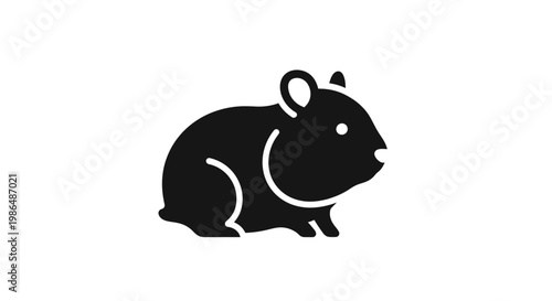A simple black and white icon of a small, adorable rodent with round ears and a plump body, representing a hamster or guinea pig in a minimalist style