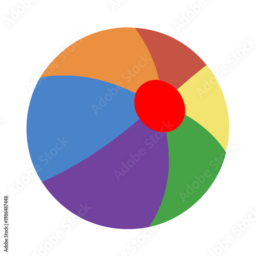 A 3d summer vector illustration of a colorful beach ball toy with a rainbow design featuring red and yellow sphere colors for a fun beach icon symbol