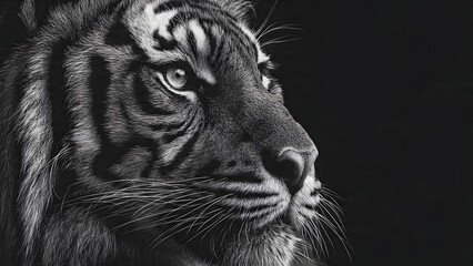 Majestic tiger portrait in dramatic black and white close-up