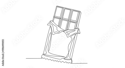 Minimalist line art drawing of a chocolate bar with wrapper, isolated on white background.