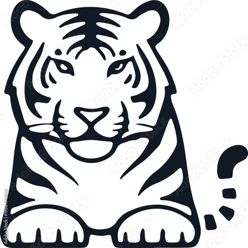 Black and white tiger sitting