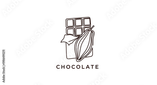 Minimalist Chocolate Bar and Cocoa Pod Line Art