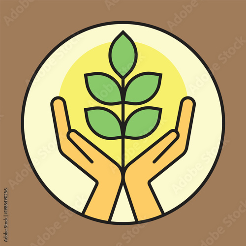 Hands gently holding a green leaf symbolizing nature care and environmental growth