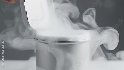 Wallpaper Mural Hand presses white button on modern gray cylindrical device Torontodigital.ca