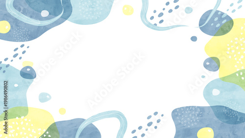 海の中の水彩背景フレーム 優しい夏の淡い色彩と抽象的なイラスト枠