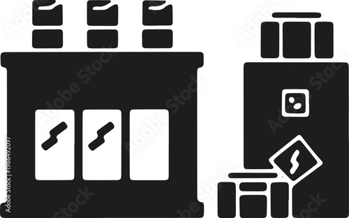 Black and white illustration of two vending machines