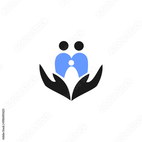 Tableau sur toile A minimalist vector logo depicting a family unit cradled within a pair of protective hands