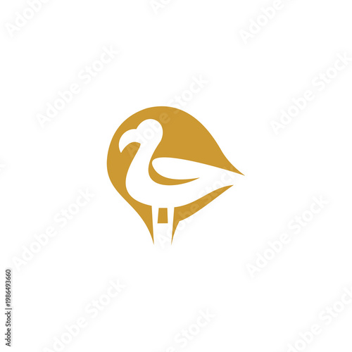 A minimalist vector logo featuring the silhouette of a dodo bird rendered in white against a warm golden-ochre background.