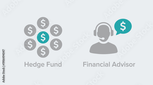 Hedge fund and financial advisor colorful vector icons, modern style, business concept