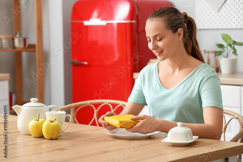 Young happy woman with fres...