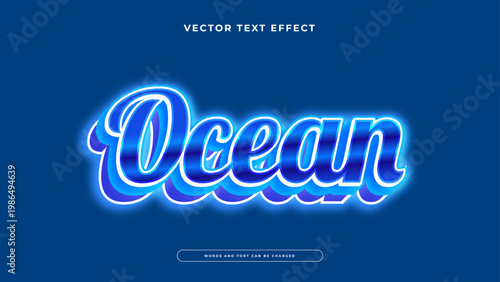 Deep blue ocean text effect with metallic gradient and bright cyan glow