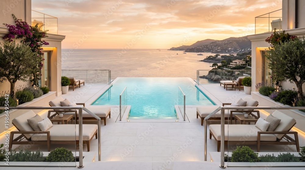 Fototapeta premium swimming pool at sunset