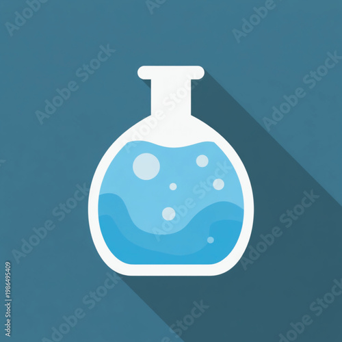 Laboratory Flask Icon with Blue Liquid and Bubbles | Science and Chemistry Experiment Symbol | Clean Medical Research Beaker Illustration