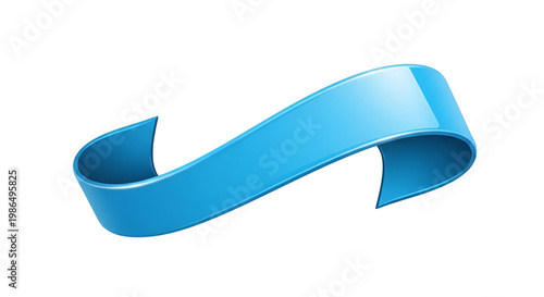 Curving glossy blue ribbon banner design element; elegant shape smooth surface 3D render vibrant color modern design for decorative projects