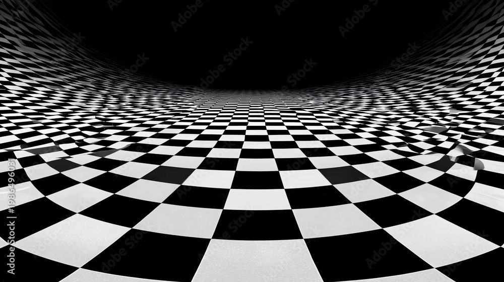 Naklejka premium Black and White Checkered Illusion