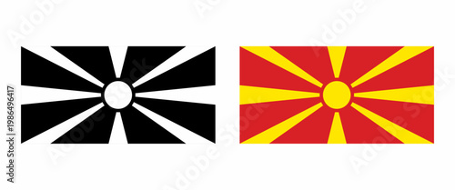 North Macedonia flag with yellow sunburst on red background. Official standard colors. Balkan country symbol, clean vector illustration perfect for education, travel, politics and geography use.