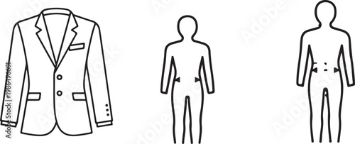 Business Suit Tailoring and Fit Measurement Icons Isolated on white background