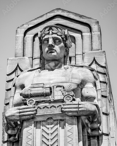 Close-up of art deco statue - black & white
