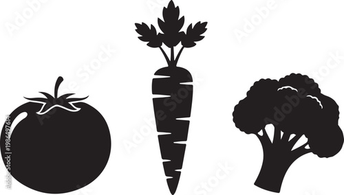 Collection of fresh vegetables including tomato carrot and broccoli icons Isolated on white background