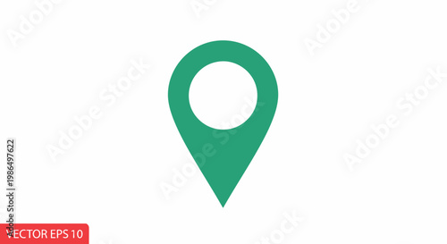 Green map marker icon on white background, location pin symbol