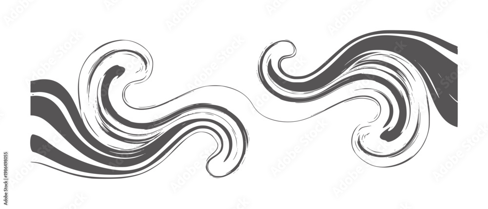 Fototapeta premium Dark grey swirling brush strokes forming abstract wave shapes white