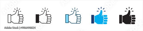 Thumb up icon set. Icon symbol for thumbs up, like, approval, positive, agreement, success, good, accept, recommend, rating, feedback, satisfaction. Vector illustration