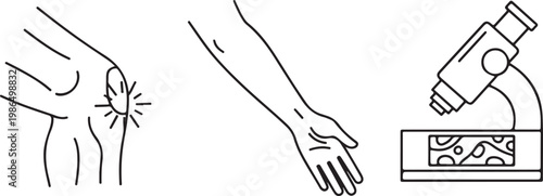 Medical icons for joint pain research and cellular analysis during diagnosis Isolated on white background