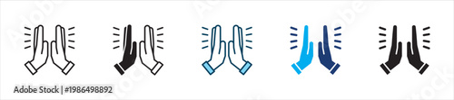 High five and praying hand icon set. Icon symbol for clapping, applause, hand clap, appreciation, celebration, success, praise, approval, achievement. Vector illustration