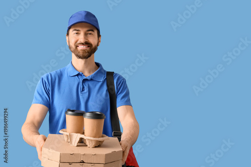 Male courier with pizza box...