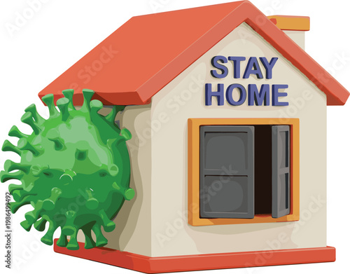 Cartoon 3d illustration of a residential cottage building with a wooden roof and tree featuring a real estate sign for sale or rent as a modern home architecture property icon design