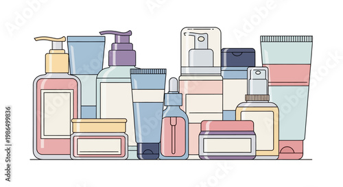 Colorful Cosmetic Product Bottles.