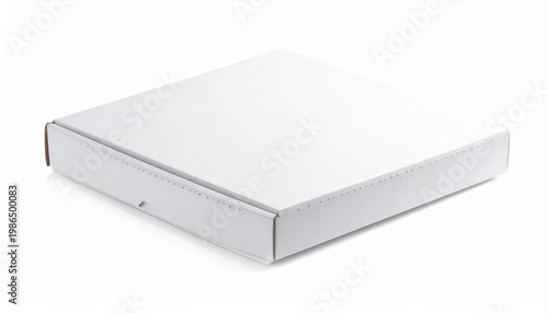 White square pizza box with dotted seam detail isolated on white background