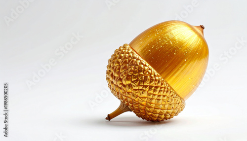 A single golden acorn with a textured cap against a white background