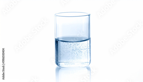 Beaker with half filled clear liquid and small bubbles