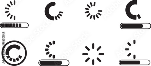 Loading icons and progress bars on white background