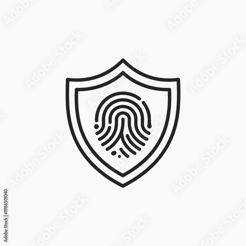 Modern cybersecurity symbol featuring a protective shield with a unique fingerprint scan, denoting secure access, user privacy, and reliable personal identification