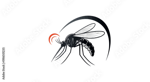 Minimalist vector illustration of a mosquito with an alert signal, symbolizing insect presence, pest control, and public health concerns. A graphic representation of insect warning