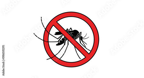 No Mosquitoes Sign Icon - Mosquitoes Prohibited Symbol Illustration