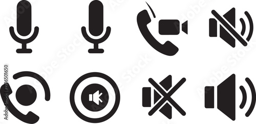 Black icons of phone and microphone symbols