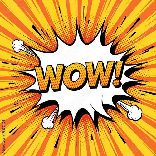 Pop Art Burst “WOW!” CMYK Comic Print Style Vector Illustration, Retro Halftone Explosion Design