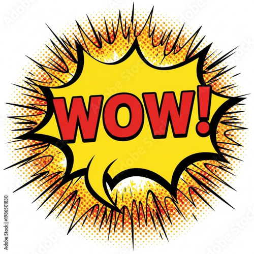 Pop Art Burst “WOW!” CMYK Comic Print Style Vector Illustration, Retro Halftone Explosion Design