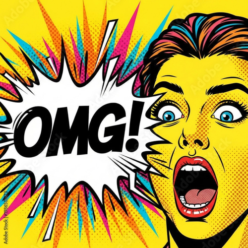 Pop Art Meme Style “OMG!” Exaggerated Reaction Burst Vector Illustration, Comic Explosion Expression Design