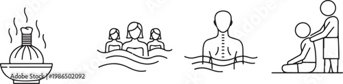 Wellness spa treatments and relaxation services vector icons Isolated on white background