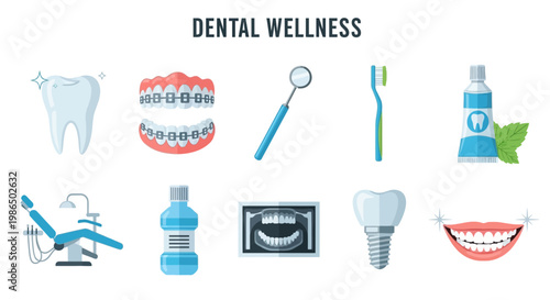Dental wellness and hygiene icons set.