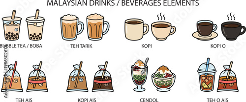 Malaysian Drinks Beverages, Illustration Doodle Cartoon Collection