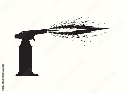 Black silhouette representation of a culinary torch in action for educational materials on industrial kitchen tools and professional restaurant equipment operations