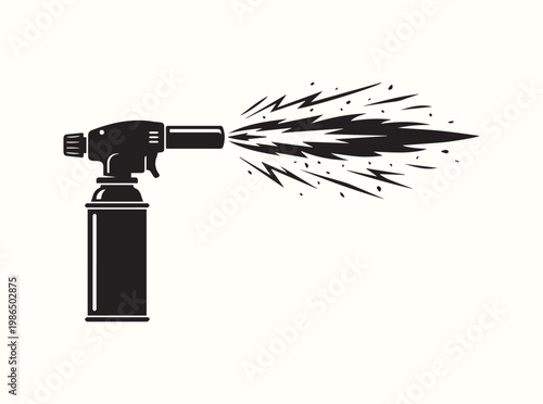 Minimalist black vector of a butane torch for step by step creme brulee finishing instructions in professional cookbooks and meal planning digital software