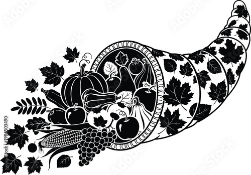 Abundant harvest cornucopia with fruits and vegetables